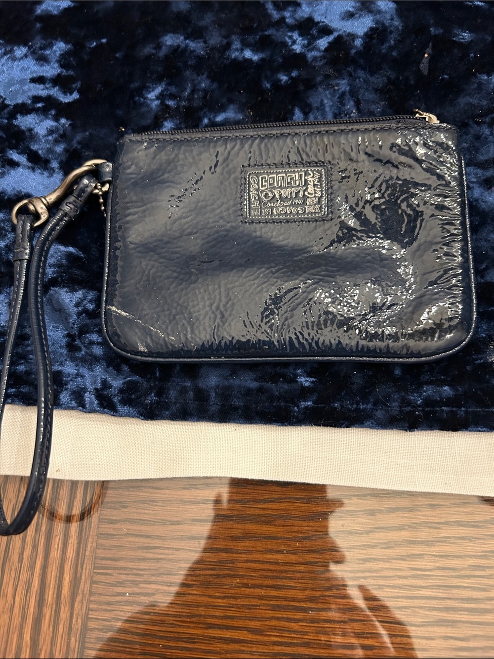 Coach Patent Leather Navy Wristlet Clutch